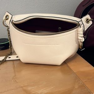 Vegan leather crossbody with leather/gold chain. cute and functional, like new!